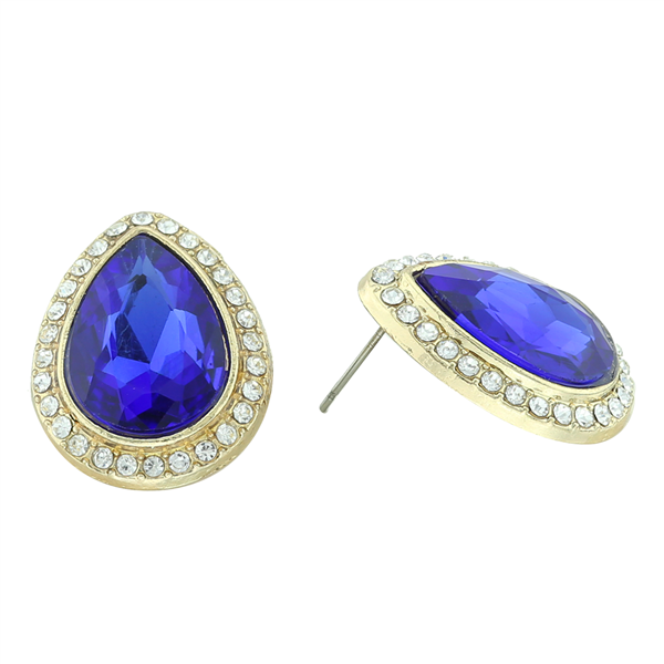 Stunning Sparkling Teardrop Crystal Sapphire Stone Gold-Toned Stud Earrings