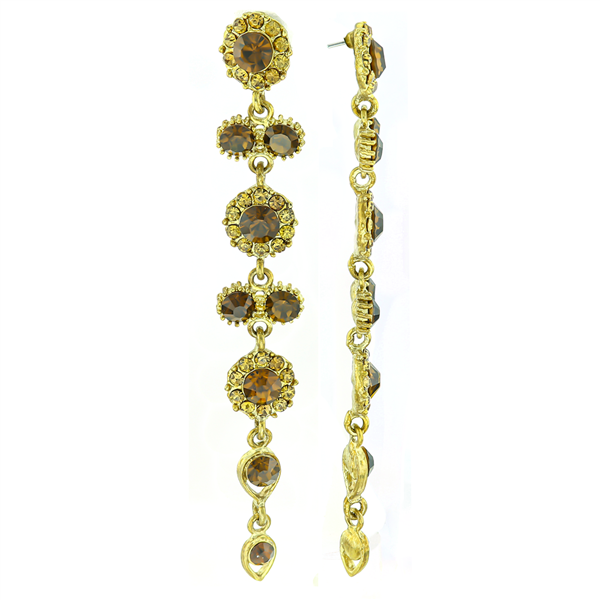 Crystal Tower Drop Brown-Yellow Earrings