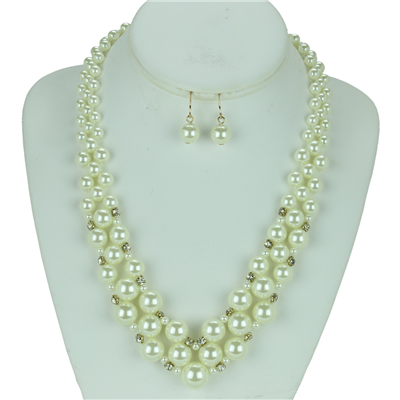 Crystal Pearl Necklace Set | Cream