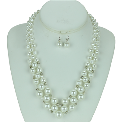 Crystal Pearl Necklace Set | White