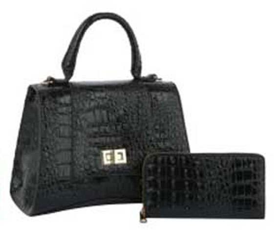 Stylish Black Faux Crocodile Leather Fashion Shoulder Satchel Set