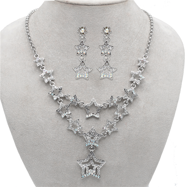 Fashion Star Charm Encrusted Diamond & Iridescent Crystals Rolo Chain Necklace Set