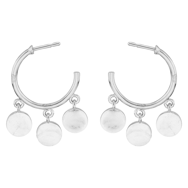 Charming Stylish Rhodium Toned 3 Round Dangle Charms Open Hoop Stud Earrings