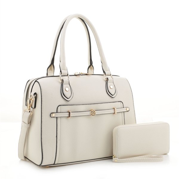 Sophisticated White Faux Leather Duffle Satchel Set