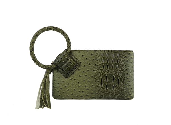 Stylish Olive Faux Leather Fashion Wristlet Clutch