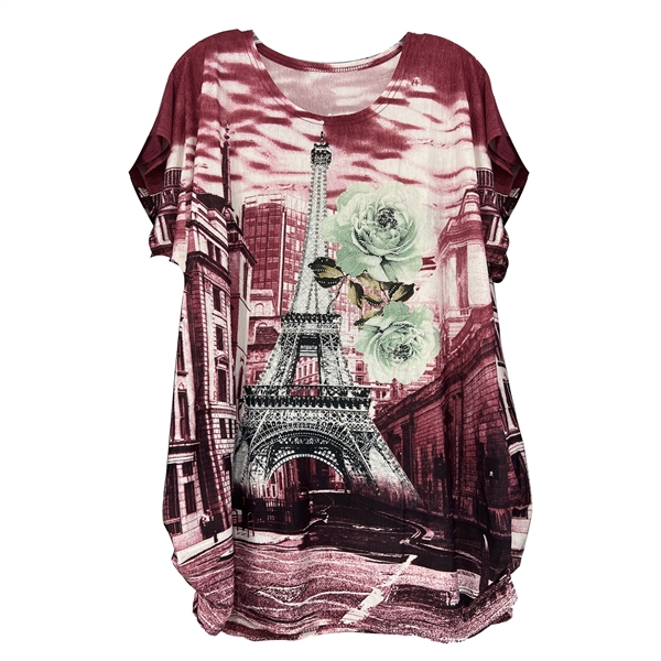 Streets of Paris Sparkling Rhinestone Eiffel Tower Roses Fashion Shirt