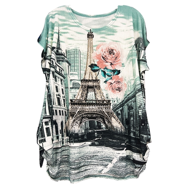 Streets of Paris Sparkling Rhinestone Eiffel Tower Roses Fashion Shirt