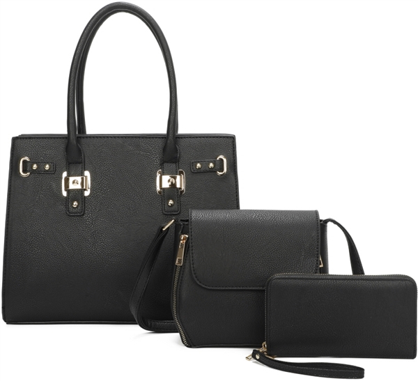 Stylish Fashion Black Faux Leather Satchel Set