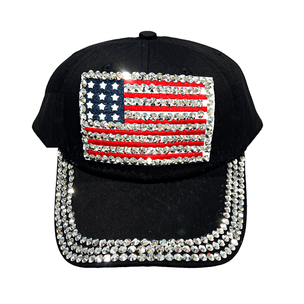 Fashion American Flag Rhinestones Adjustable Strap Ball Cap Hat