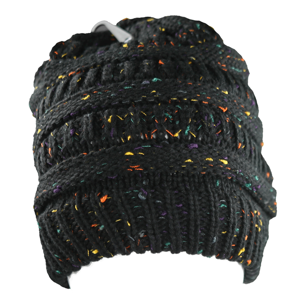 Fashion Colorful Splattered Black Knit Beanie