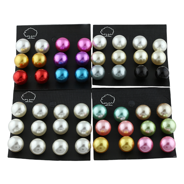Colorful Dozen Pack Acrylic Pearl Earrings