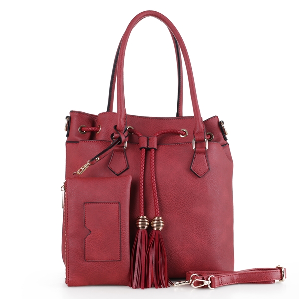 BURGUNDY TASSEL HANDBAG SET