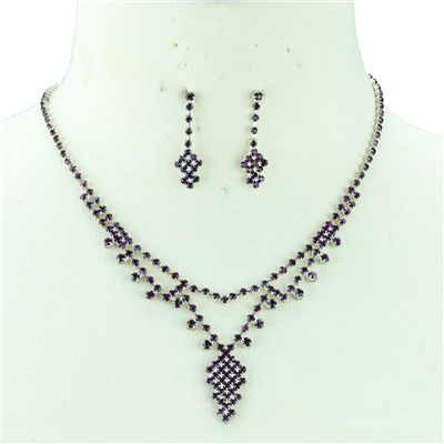 AMETHYST CRYSTAL DIAMOND DROP NECKLACE SET