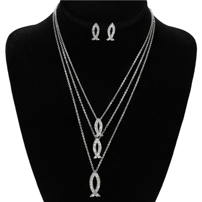 CRYSTAL ICHTHYS NECKLACE SET