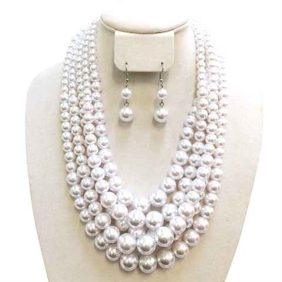 ACRYLIC PEARL LAYERED NECKLACE SET | WHITE