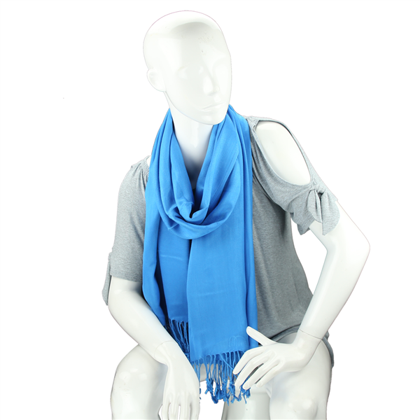 Fashionable Stylish Solid Ocean Blue Fringed Scarf