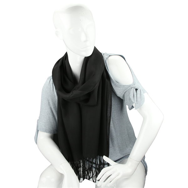 Fashionable Stylish Solid Midnight Black Fringed Scarf