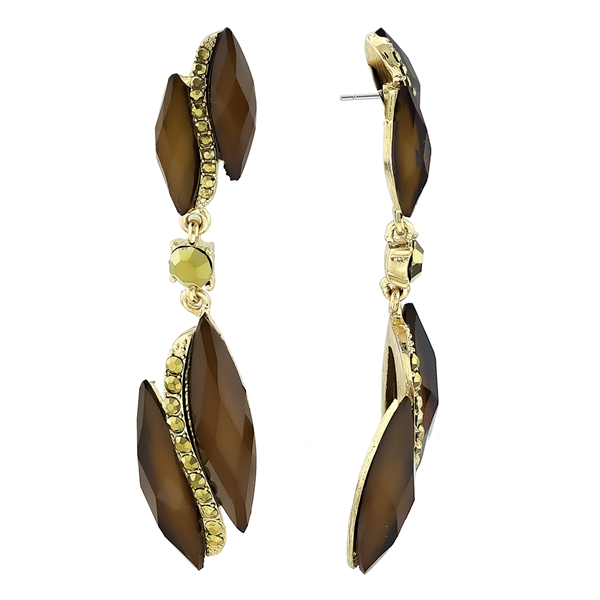Unique Stylish Dark Brown Crystal Stone Drop Gold-Toned Stud Earrings