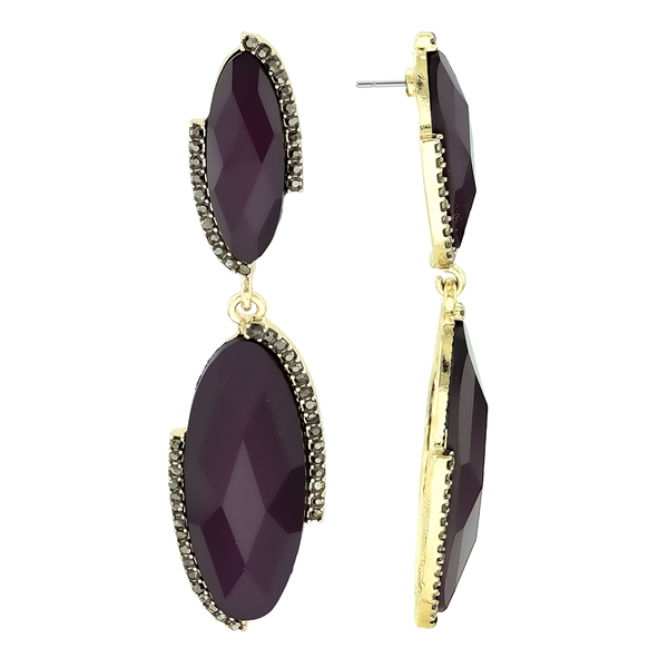 Unique Stylish Amethyst Purple Crystal Stone Drop Gold-Toned Stud Earrings
