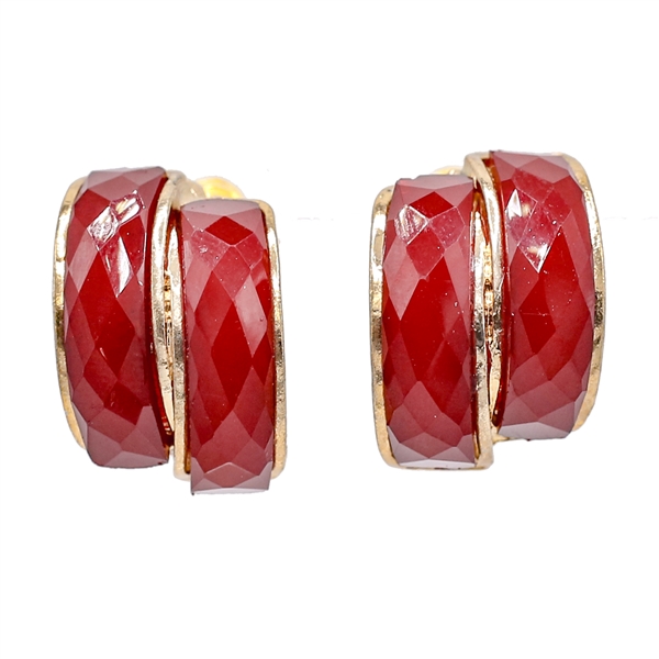 Unique Stylish Double Burgundy Stone Gold-Toned Stud Cuff Earrings