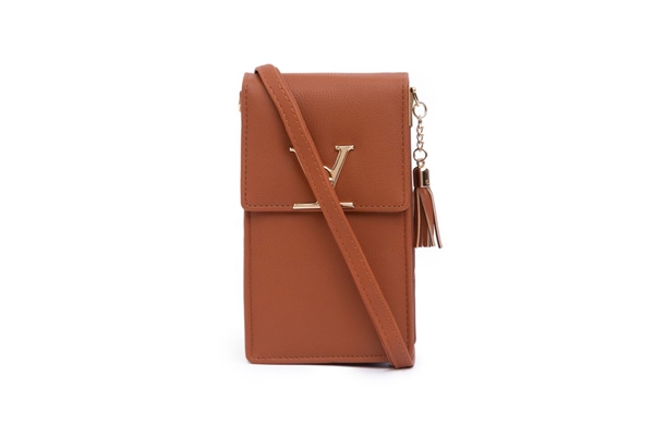 Fashion Tan Faux Leather Vogue Crossbody Wallet