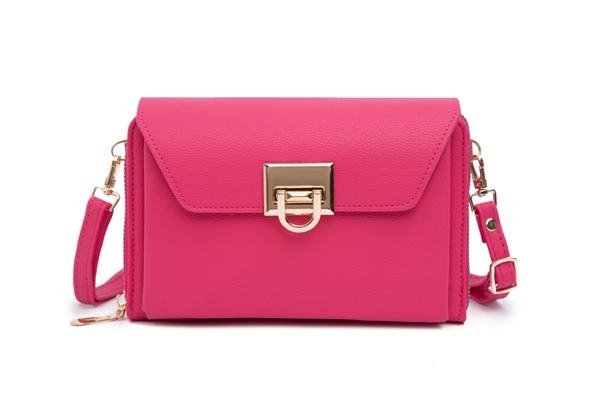 Spacious Fashion Fuchsia Faux Leather Allure Crossbody Wallet