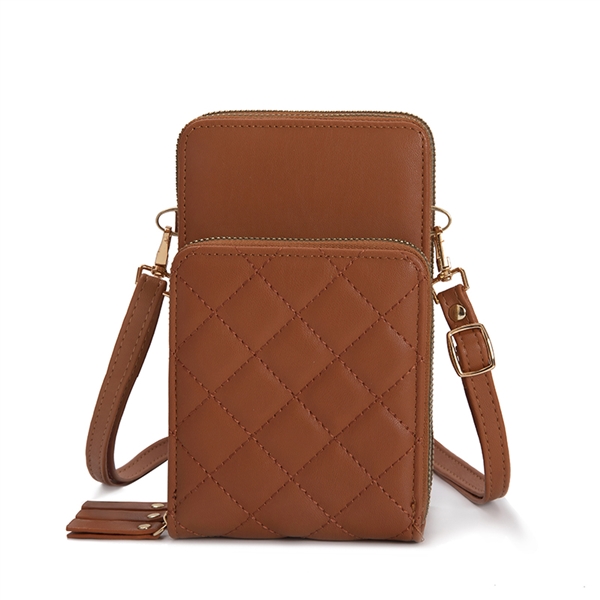 3 Sectioned Fashion Tan Faux Leather Quilted Crossbody Wallet