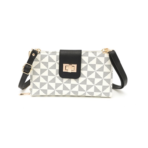 Stylish 2 Sectioned Two-Tone Design White & Black Faux Leather Crossbody Wallet