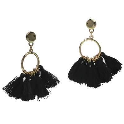 BLACK TASSEL DROP EARRINGS