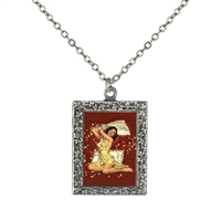 Vintage Art Pendant Necklace - Pin-Up Pillow Fight Girl