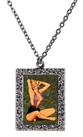 Vintage Art Pendant Necklace - Pin-Up Marilyn Type