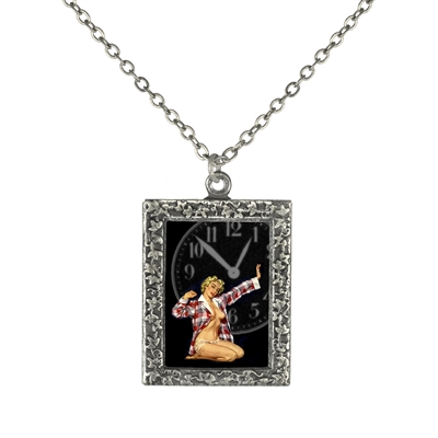 Vintage Art Pendant Necklace - Pajama Pin-Up Girl