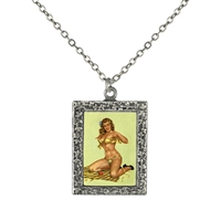 Vintage Art Pendant Necklace - Seamstress Pin-Up Girl