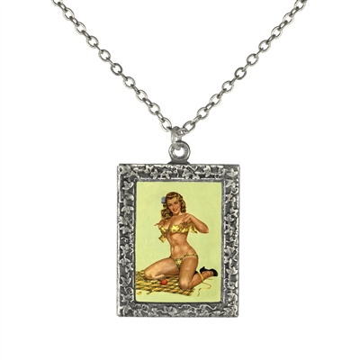 Vintage Art Pendant Necklace - Seamstress Pin-Up Girl