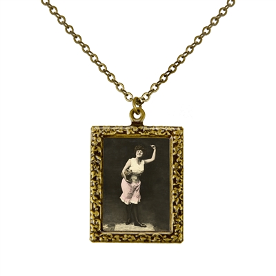 Woman Dancing with Her Cat Frame Necklace