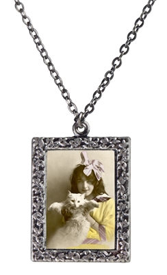 Girl with White Cat Frame Necklace