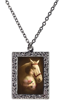 Woman with a White Horse Frame Necklace