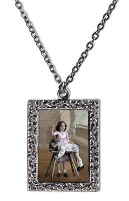 Little Girl Giving Boy a Spanking Frame Necklace