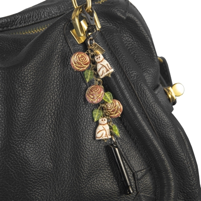 Cats in the Rose Garden Purse Charm with Whistle