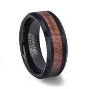 Black Tungsten Ring Polished Finish with Koa Wood Inlay