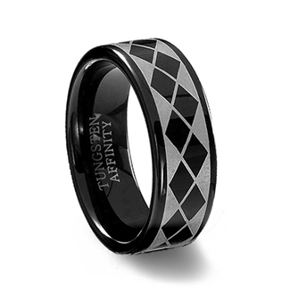 Black Tungsten Carbide Laser Designed Argyle Ring