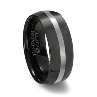 Domed Black Tungsten Wedding Band with Brushed Center