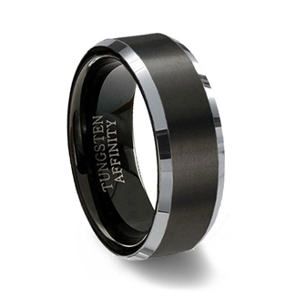 Brushed Black Tungsten Carbide Ring Polished Beveled Band