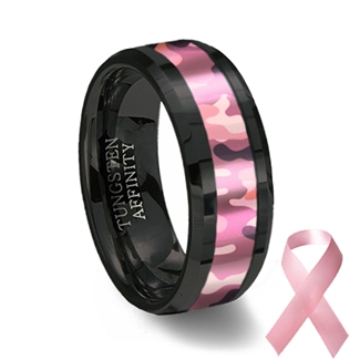 Pink Camouflage Inlay Black Ceramic Wedding Ring