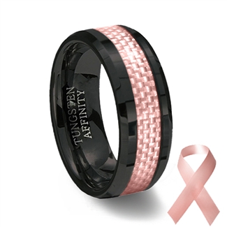 Pink Carbon Fiber Inlay Black Ceramic Wedding Ring