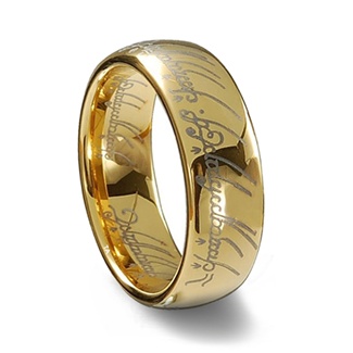 Gold Tungsten Carbide Laser Engraved Elvish LOTR Ring