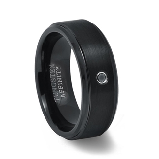Black Tungsten Ring with Black Diamond