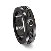 Black Titanium Ring withCable Inlay & Black Stone
