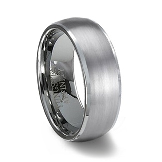 Brushed Domed Tungsten Wedding Band & Polished Edge