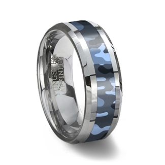 Blue Camouflage Tungsten Wedding Ring